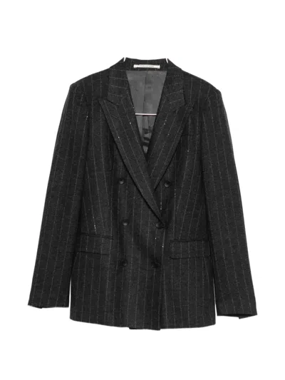 Tagliatore Pinstripe Sequin-embellished Suit In Black