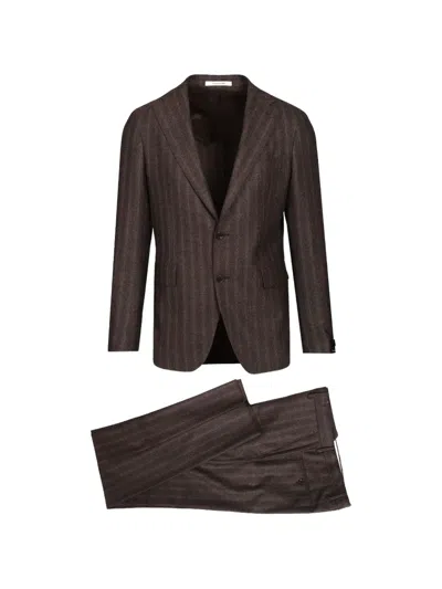 Tagliatore Pinstripe Suit In Brown