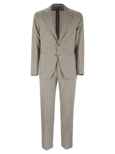 Tagliatore Pinstripe Suit In Wool And Silk In Neutral