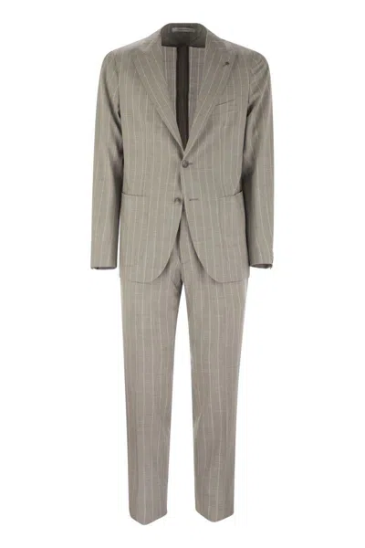 TAGLIATORE TAGLIATORE PINSTRIPE SUIT IN WOOL AND SILK