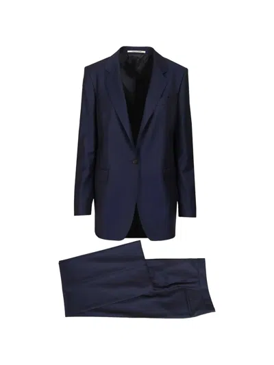 Tagliatore Pinstripe Tailored Jacket In Blue