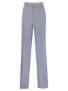 Tagliatore Women Pinstripe Trousers In Linen And Stretch Cotton In Light Blue