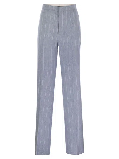 TAGLIATORE PINSTRIPE TROUSERS IN LINEN AND STRETCH COTTON