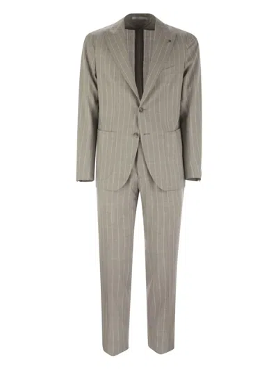 Tagliatore Pinstripe Suit In Wool And Silk In Neutral