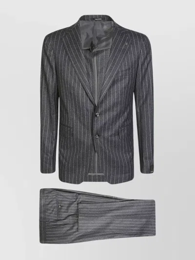 Tagliatore Pinstripe Vesuvio Suit Flap Pockets In Gray