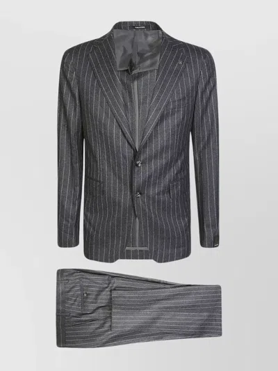 Tagliatore Pinstripe Vesuvio Suit Flap Pockets In Grey