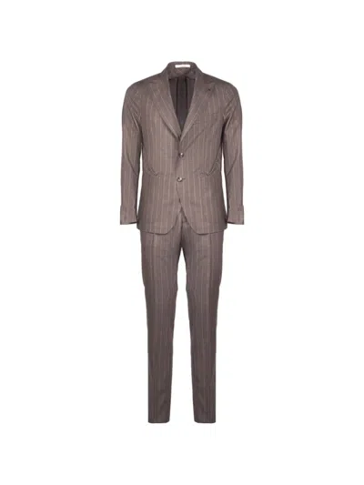 Tagliatore Pinstripe Virgin Wool Suit In Orange