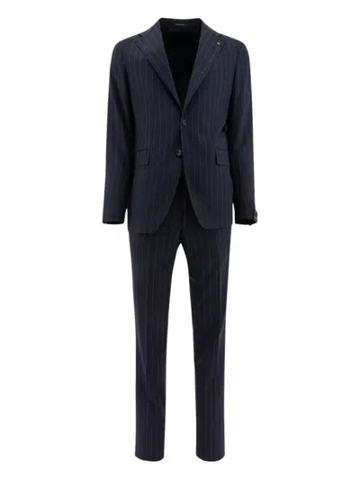 Tagliatore Pinstripe Wool Suit In Black