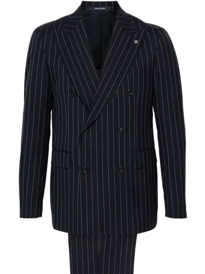 Tagliatore Pinstriped Double-breasted Suit In Blue