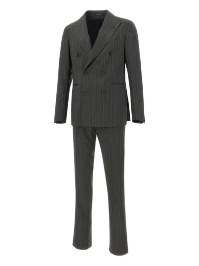 Tagliatore Pinstriped Double-breasted Suit In Gray