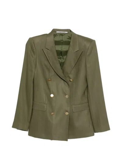 Tagliatore Pinstriped Double-breasted Suit In Green