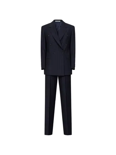 Tagliatore Pinstriped Double-breasted Suits In Blue