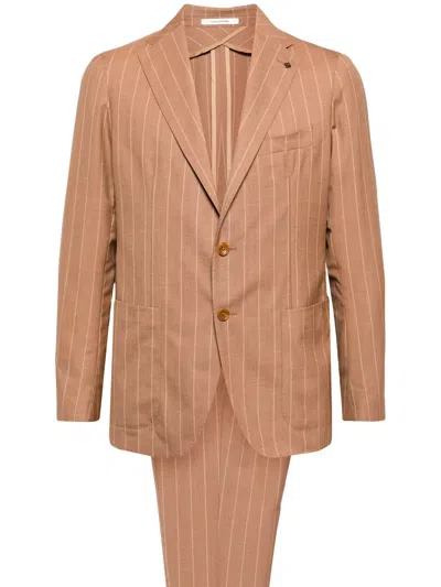 Tagliatore Pinstriped Single-breasted Suit In Brown