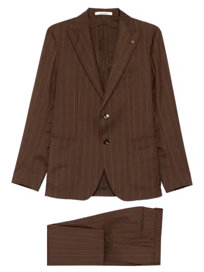 Tagliatore Pinstriped Suit In Brown