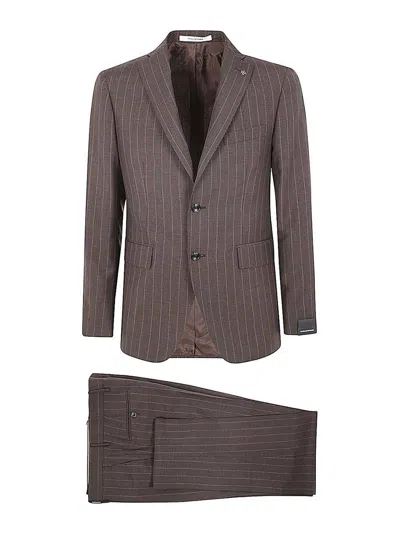 Tagliatore Pinstriped Suit In Brown