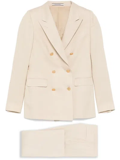 Tagliatore Linen Double-breasted Suit In Taupe In Neutrals