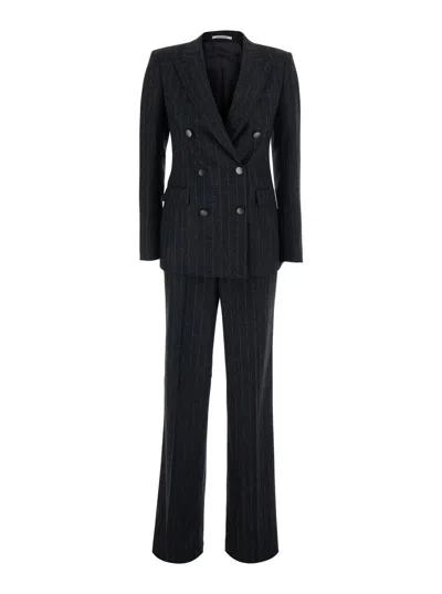 Tagliatore Pinstriped Wool Pant Suit In Gray