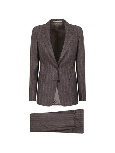 Tagliatore Pinstripe-pattern Herringbone-weave Suit In Brown
