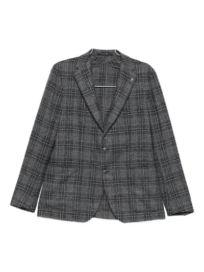Tagliatore Plaid Button Blazer In Gray