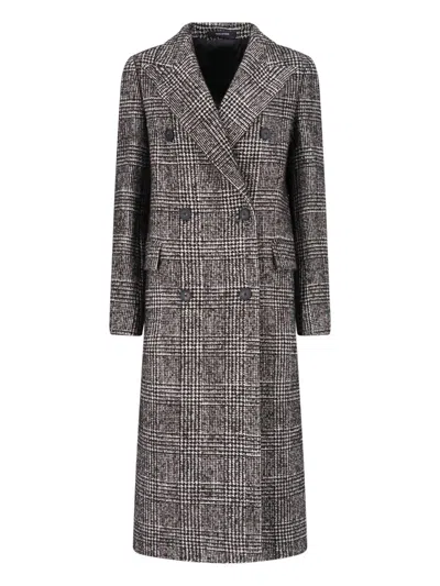 Tagliatore Plaid Double-breasted Long Coat In Black