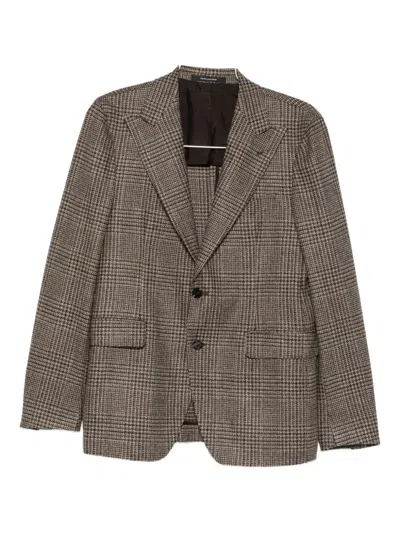 Tagliatore Plaid-pattern Blazer In Brown