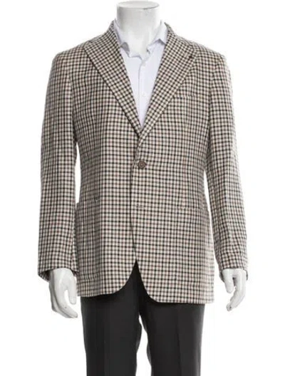 Pre-owned Tagliatore Plaid Print Blazer In Neutrals