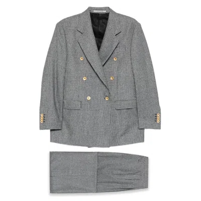Tagliatore Plaid-pattern Double-breasted Suit In Gray