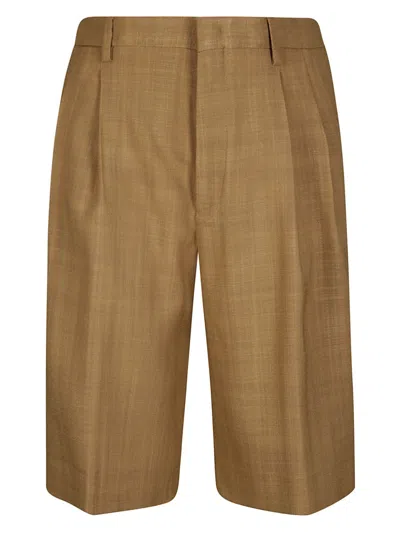 Tagliatore Pleated Brown Tailored Shorts With Belt Loops