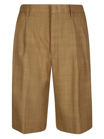 TAGLIATORE PLEATED BROWN TAILORED SHORTS WITH BELT LOOPS