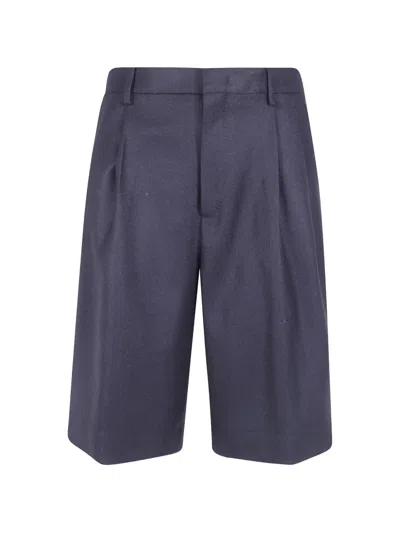 Tagliatore Pleated Wool Shorts In Blue