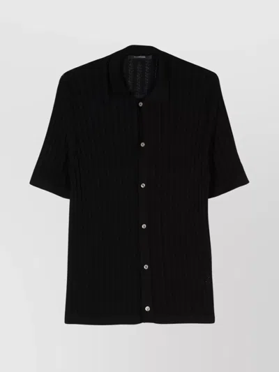 Tagliatore Pointed Collar Shirt Perforated Pattern In Black