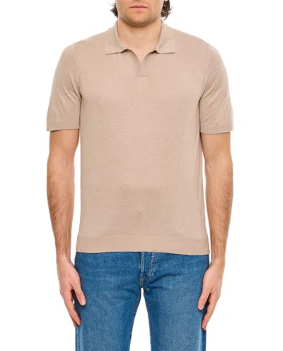 Tagliatore Pointed Collar Short-sleeved Polo Shirt Without Buttons In Neutral