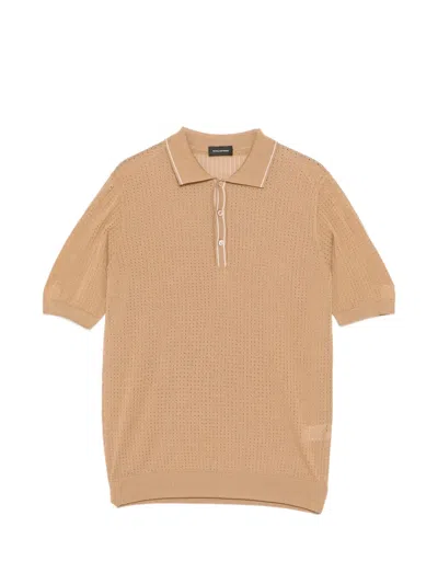 Tagliatore Pointelle-knit Polo Shirt In Brown