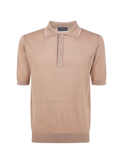 Tagliatore Pointelle-knit Short-sleeve Polo Shirt In Pink
