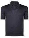 Tagliatore Black Knitted Polo Shirt With Polo Style Collar And Short Sleeves