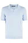 Tagliatore Classic Cotton Polo With Buttonless Collar In Celeste