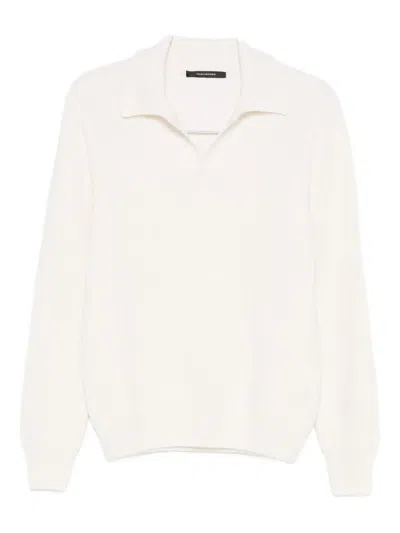 Tagliatore Polo-collar Long-sleeve Jumper In White