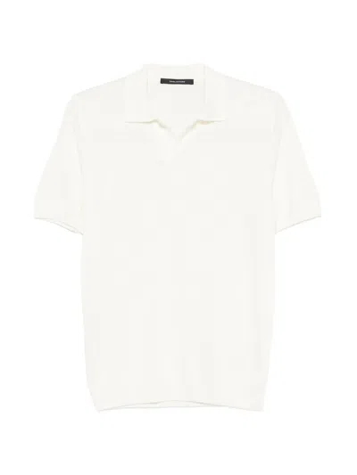 Tagliatore Polo Collar Slit Neckline Short-sleeve Linen-cotton Knit Polo In Multi