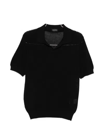 Tagliatore Cotton Effect Polo Shirt With Ribbed Collar And Cuffs In Black