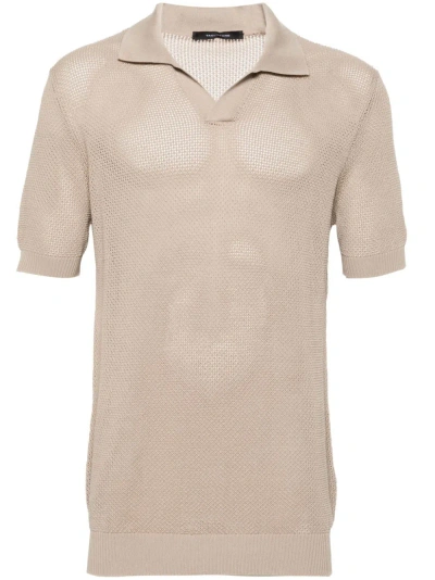 Tagliatore Jake Open-knit Cotton Polo Shirt In Beige