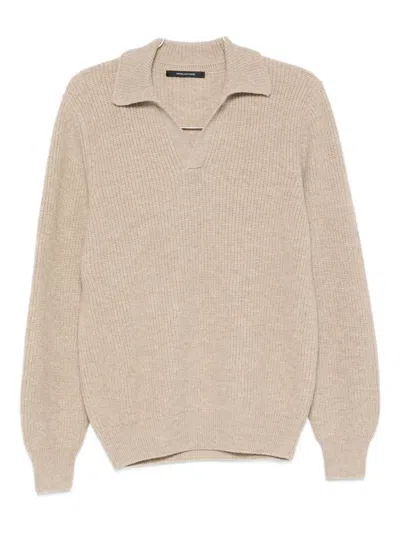 Tagliatore Polo-neck Ribbed Wool Sweater In Neutral