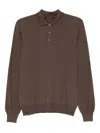 Tagliatore Long Sleeve Wool Polo Sweater With Collar In Brown