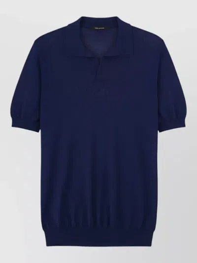 Tagliatore Polo Shirt Short Sleeves Ribbed Collar Hem In Blue