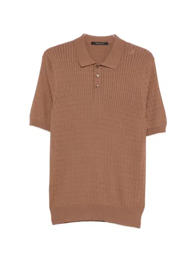 Tagliatore Polo Shirt With Cable Knit In Brown