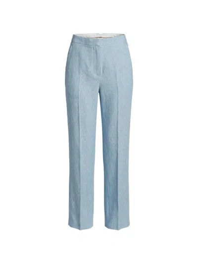 Tagliatore Pressed-crease Linen Trousers In Blue