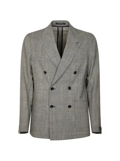 Tagliatore Double-breasted Blazer With Prince Of Wales Check Pattern In Gray