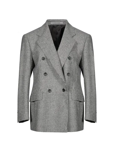 Tagliatore Prince Of Wales Check Double-breasted Suit In Gray