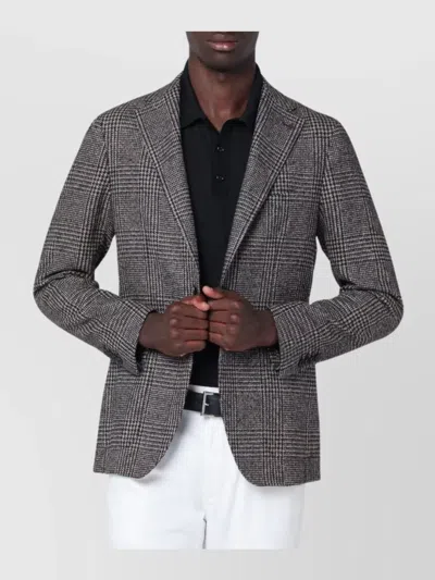 Tagliatore Prince Of Wales Check Jacket With Pockets In Gray
