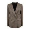 Tagliatore Prince Of Wales Double-breasted Blazer In Virgin Wool Cashmere Blend In Gray