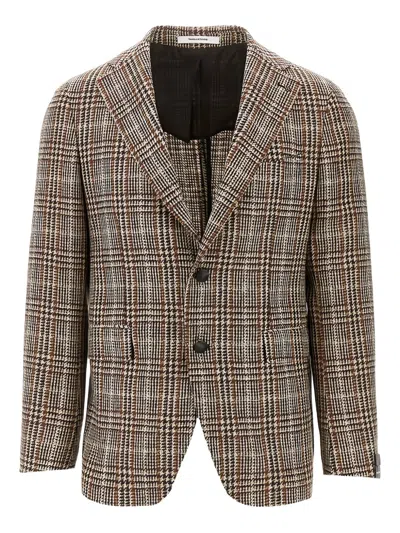 Tagliatore Prince Of Wales Single-breasted Blazer In Brown
